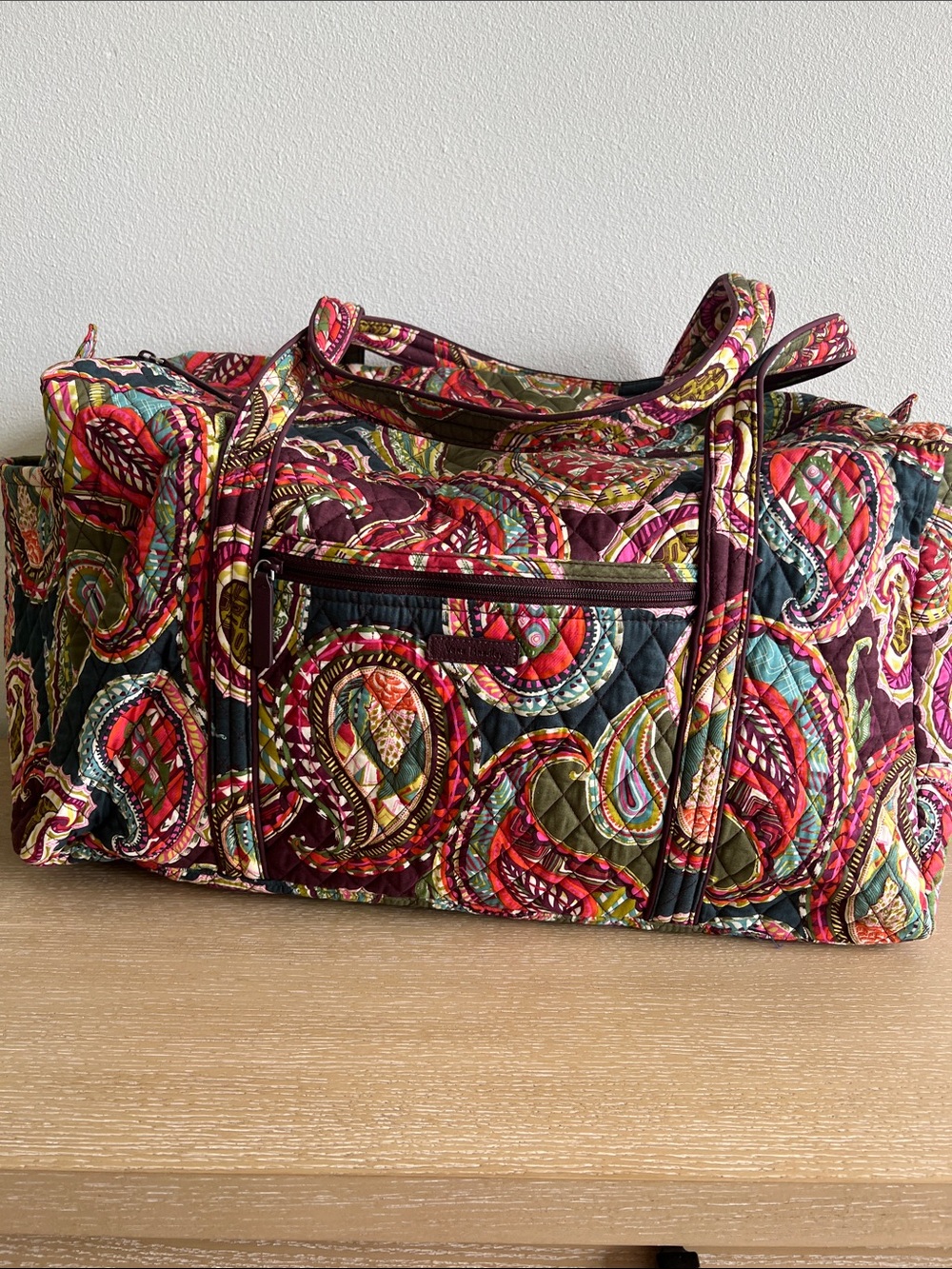New Vera Bradley Large Quilted Paisley Print Travel Tote Bag-Burgundy Multicolor